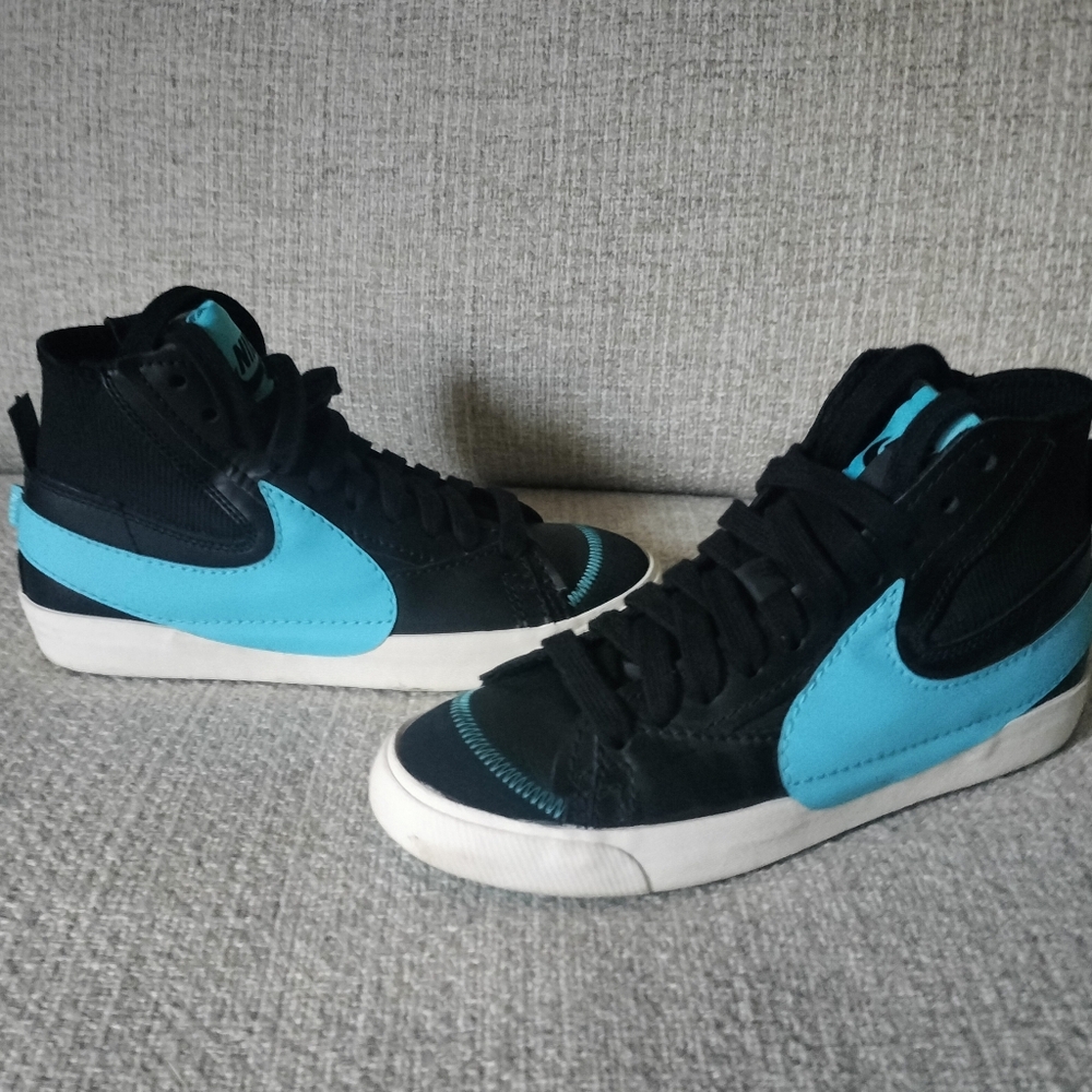 Black and Blue High-Top Nike Blazer Sneakers